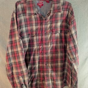Haggar Men's Red and Gray Plaid Button Down Shirt
